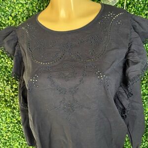 J. Crew Navy Embroidered Blouse Black Size M